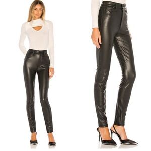 Mother the super swooner black high waist faux vegan leather skinny jeans 27